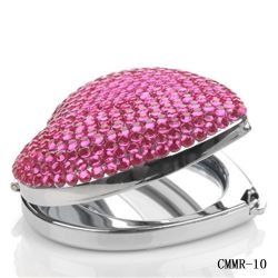 Pink Crystal Heart Pocket Mirror/Compact Mirror