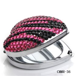 Black&Pink Zebra Rhinestone Heart Compact Mirror