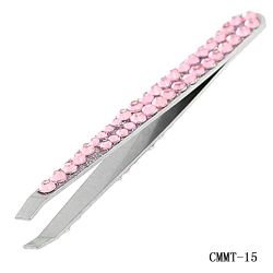 Pink Crystal Stainless steel Slant Tip Tweezers